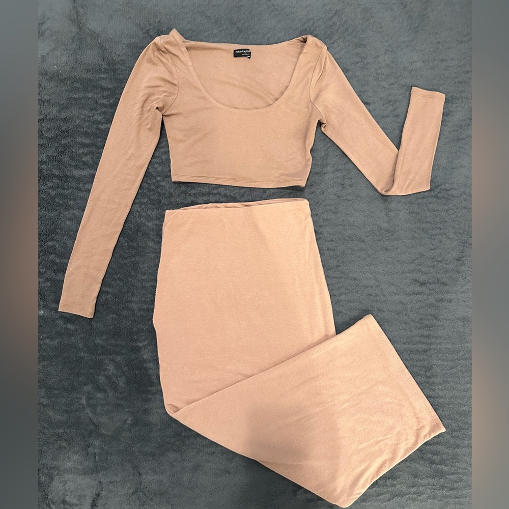 Naked wardrobe crop top and midi skirt set